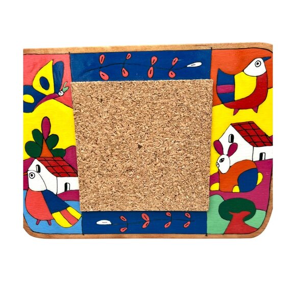 El Salvador Hand-Painted Wooden Trivet Hot Pad Colorful Folk Art Design Cork - Picture 2 of 8